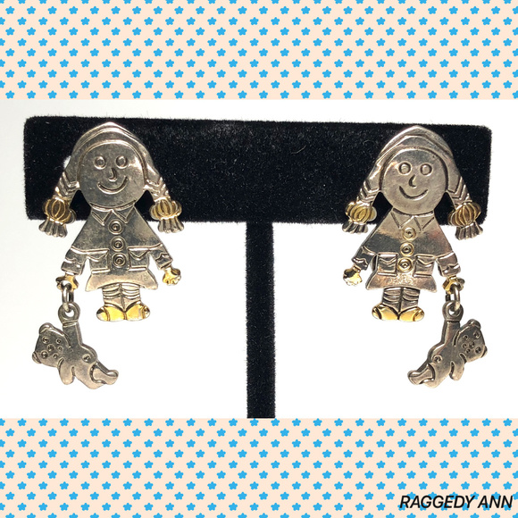 SOLD! Raggedy Ann Classic Silver Earrings - Picture 3 of 5